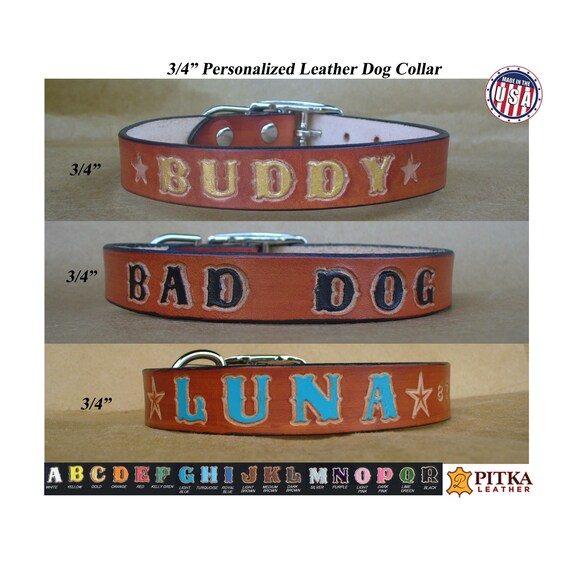 Custom Made Leather Dog Collars Name Dog Collar Made in USA in Tan