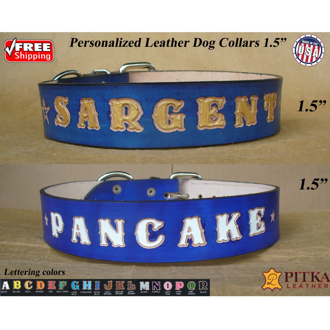 Big Dog Custom Collars Blue Leather Dog Collar XL Free Etsy