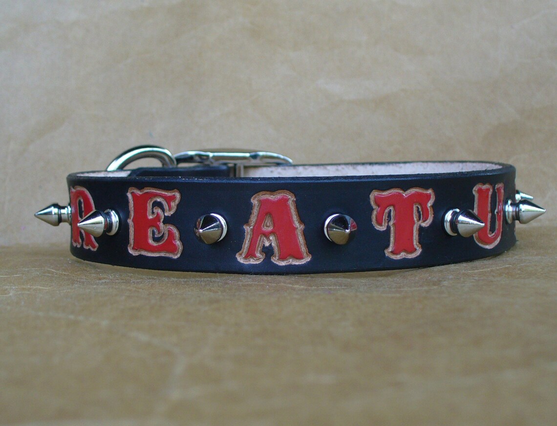 Spiked Collars Personalized With Name Black Leather Spiked Etsy