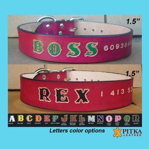 Wide Dog Collars - Red Leather Dog Collar Personalized - Custom made Leather Dog Collars XL - Dog Collars with name made made in USA