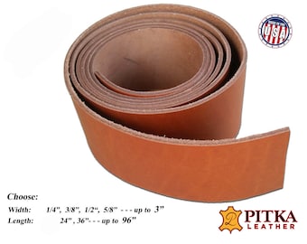 Russet Leather Strips 8-9 oz (3.2 - 3.6 mm)  Length 12"to 96"- Leather Belts-Guitar Straps-Dog collars-Leashes-Made in USA by Pitka Leather