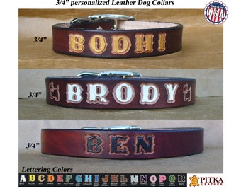Dog Name Collar D. Brown - Cool Leather Collars for Medium Dog - Quality Custom Collars with Colored Name Made in US