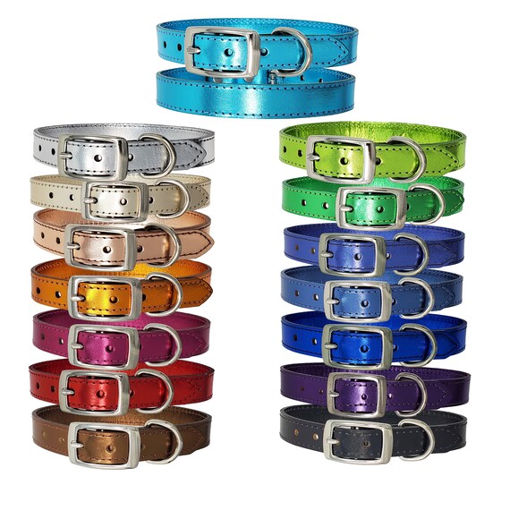 Metallic Leather Dog Collars Made in USA Quality Cowhide Etsy