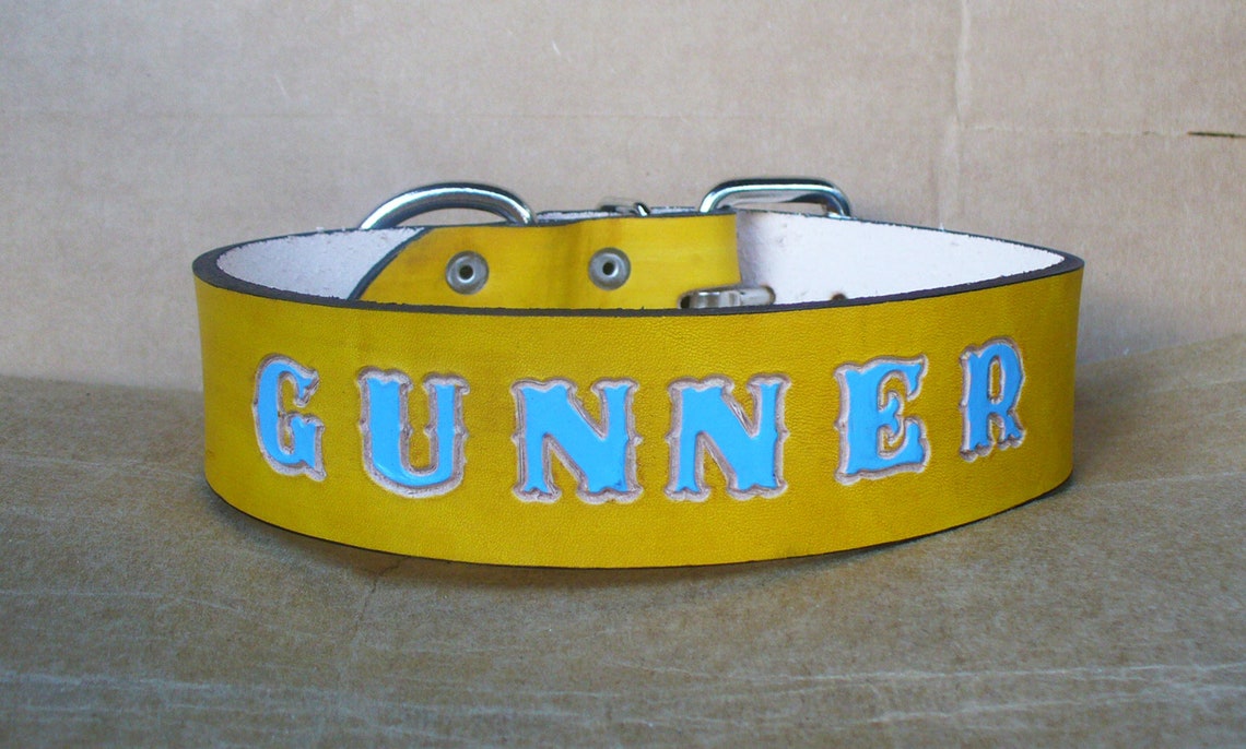 Leather Dog Collars Yellow XL Dog Collars for Big Dogs Etsy