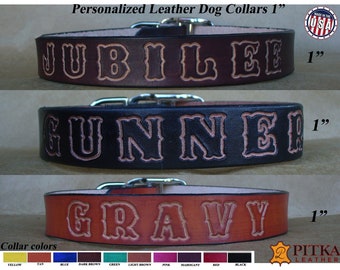Custom Name Leather Collar -  Durable Dog Collar Personalized with Name - Large Collar Handmade in USA for Big Dogs - Free shipping in USA