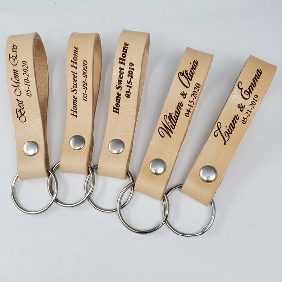 PitkaLeather Leather Keychains Blank - 8 Pack Natural Leather Keyrings - Stamping, Engraving, Tooling, Decorating Ready - Schools, Fundraising, Camps