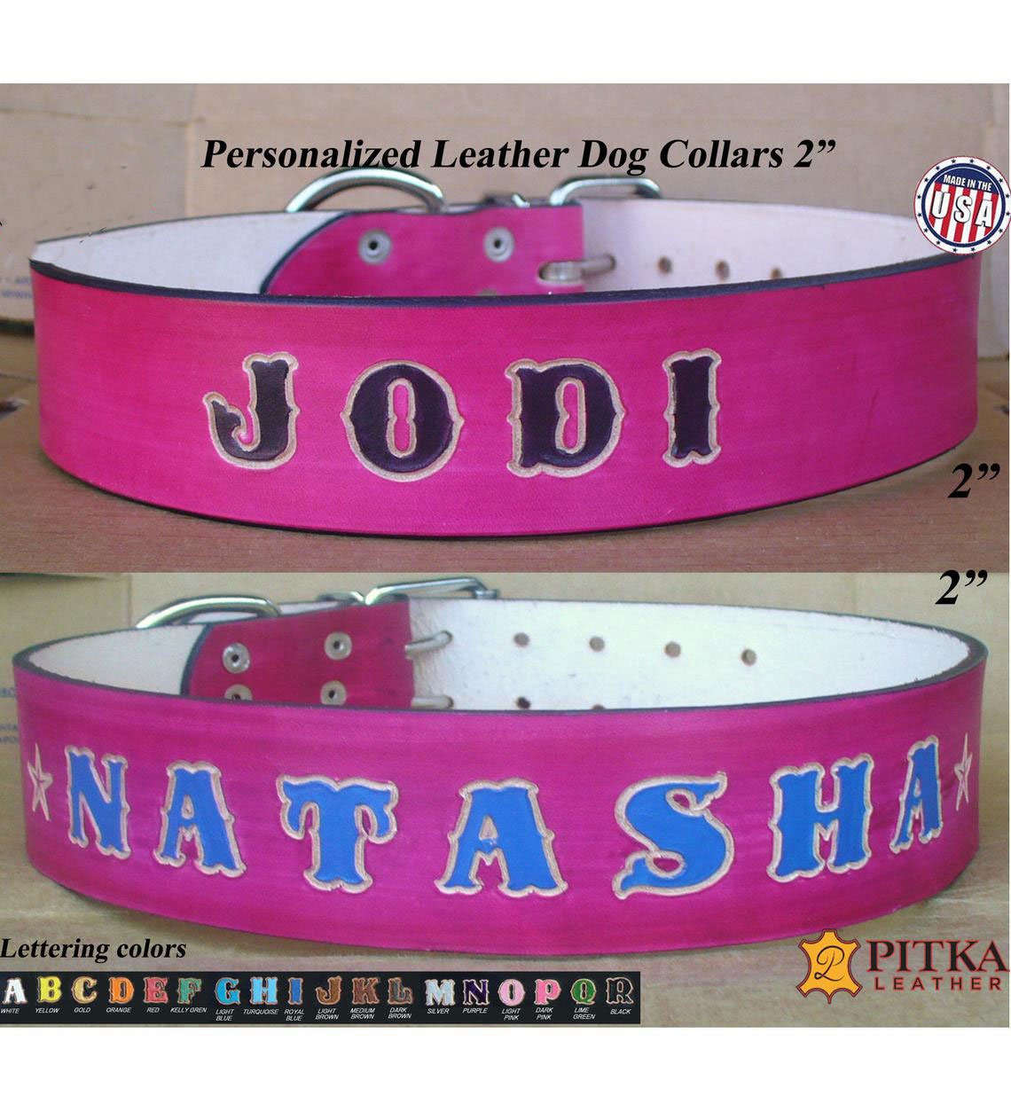 Pink Dog Collars With Name - Custom Made Xxl Leather Free Shipping in USA Durable Collar For Big