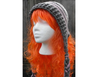 Modello di cappello con paraorecchie all'uncinetto Bambino Adolescente Taglie per adulti Cofano con trecce Slouchy toque beanie scalda orecchie a coste PDF Download immediato