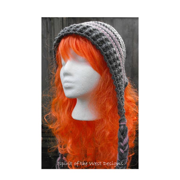 Crochet Earflap Hat Pattern Child Teen Adult Sizes Bonnet avec tresses Slouchy toque beanie earwarmer côtelé PDF Instant Download