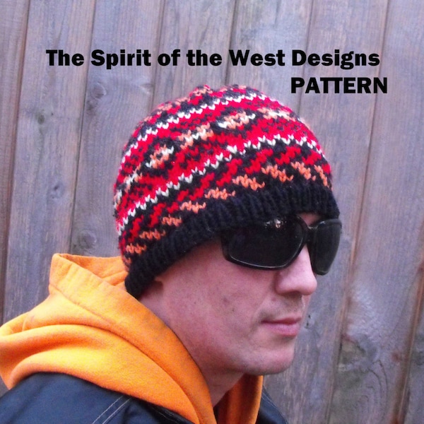 Western Sunset Hat Strickanleitung Wintermütze Toque Teen Man Herren Navajo fairisle stranded knit Beanie slouch slouchy cloche cap PDF warm