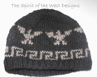 Knitting Pattern Cowichan Style Eagle Hat knit hat Toque Beanie Adult men teen salish beanie cap eagle earwarmer PDF Instant Download DIY