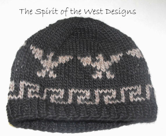 Knitting Pattern Cowichan Style Eagle Hat Knit Hat Toque Beanie Adult Men Teen Salish Beanie Cap Eagle Earwarmer Pdf Instant Download Diy