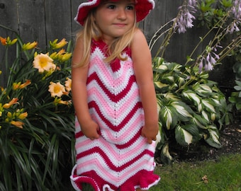 Chevron Sundress Crochet Dress Pattern Bambino bambino primavera tutu prendisole volant spalline regolabili bottoni senza maniche PDF Download immediato