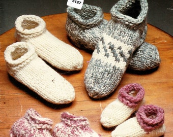 Cowichan Knit Slipper Pattern White Buffalo Wool A6521 Salish Knitting Booties House Shoes Native Canadian hippy West coast vintage Stranded