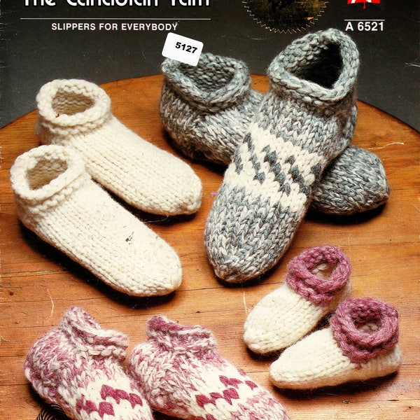 Cowichan Knit Slipper Pattern White Buffalo Wool A6521 Salish Knitting Booties House Shoes Native Canadian hippy West coast Vintage Stranded