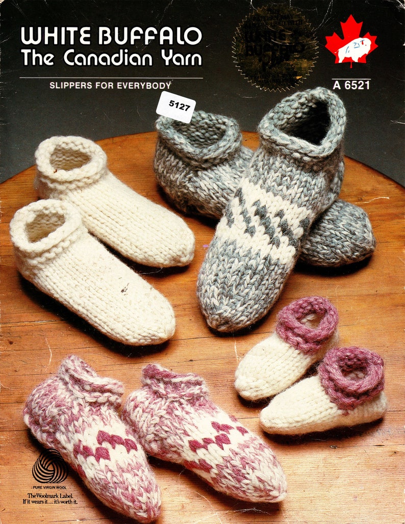 Cowichan Knit Slipper Pattern White Buffalo Wool A6521 Salish Knitting Booties House Shoes