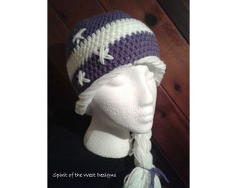 Ice Princess Elsa inspired hat - Crochet hat Pattern, frozen hat Elsa hat, halloween costume, queen, wool hat, toque childs hat, braid, hair