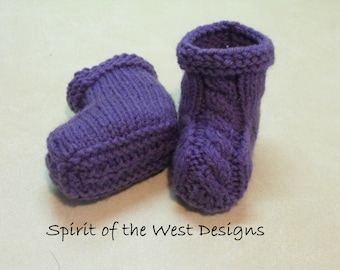 Knit Baby Booties Pattern, Knitted Booties, Baby boy, baby girl, Cabled Booties, Knitting pattern, babies slippers, Knit moccasin Knit socks