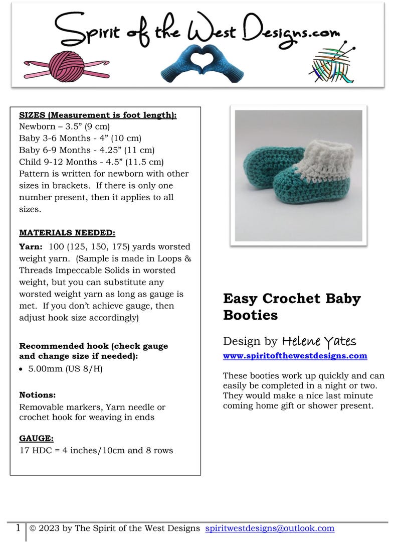 Pu&ograve; includere: Scarpine da neonato all'uncinetto in verde acqua e bianco. Il modello include taglie per neonati fino a 9-12 mesi, con misure da 9 cm a 11.5 cm. Design di Helene Yates.