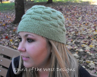 Picnic Lunch Cloche Knit hat Pattern Toque Teen buttoned beanie garter stitch knitting earwarmer textured one-skein PDF Instant Download