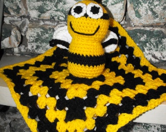 Crochet Pattern Bumblebee Lovey Snuggly Baby Blanket Granny Square Honeybee Amigurumi Security Blankey Blankie PDF Instant Digital Download