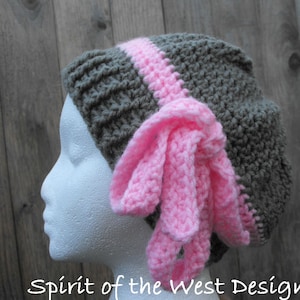 Crochet Pattern Hyacinth Slouch Hat with Bow Toddler Child Teen Adult Sizes Slouchy toque beanie earwarmer ribbed PDF Instant Download