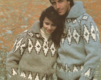 White Buffalo Pattern 6728 Cowichan Salish sweater Knit cardigan Canadian clothes hippy West coast sweater jumper pullover PDF knitting