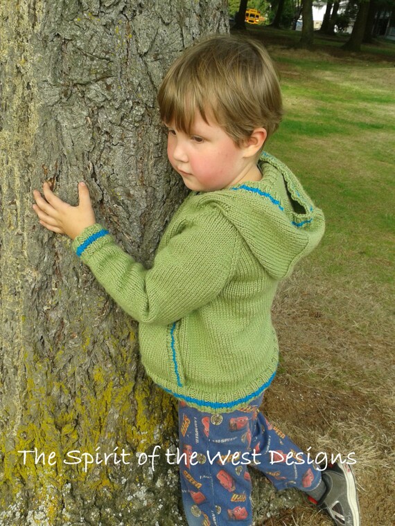 Knitting Pattern Hoodie Top Down Hooded Sweater Kangaroo Jacket Seamless Pullover Front Pocket Toddler Child Jumper Hoody Pdf Download