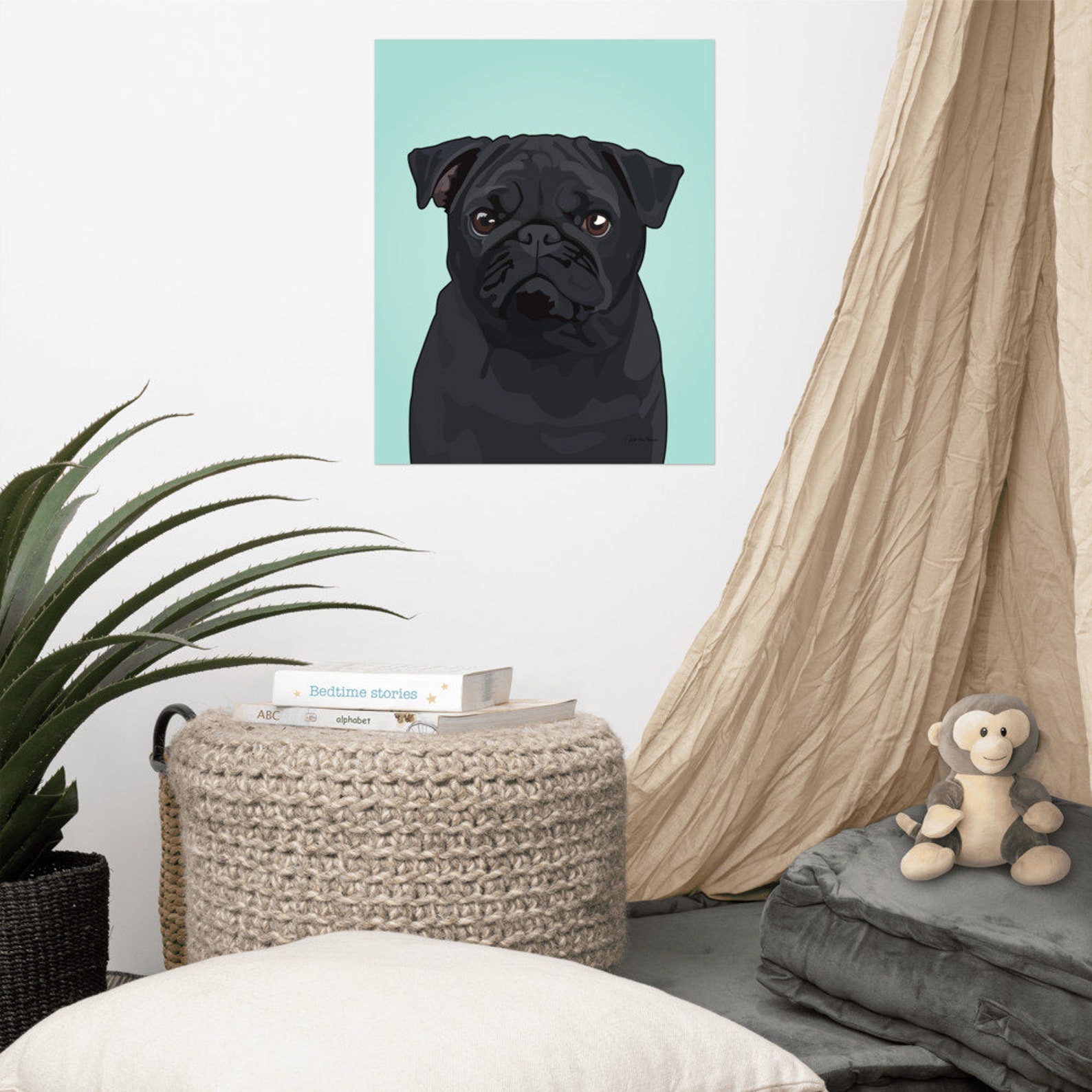 Black Pug Art Print Pug Dog Art Pug Decor Pug Wall Art Dog Etsy