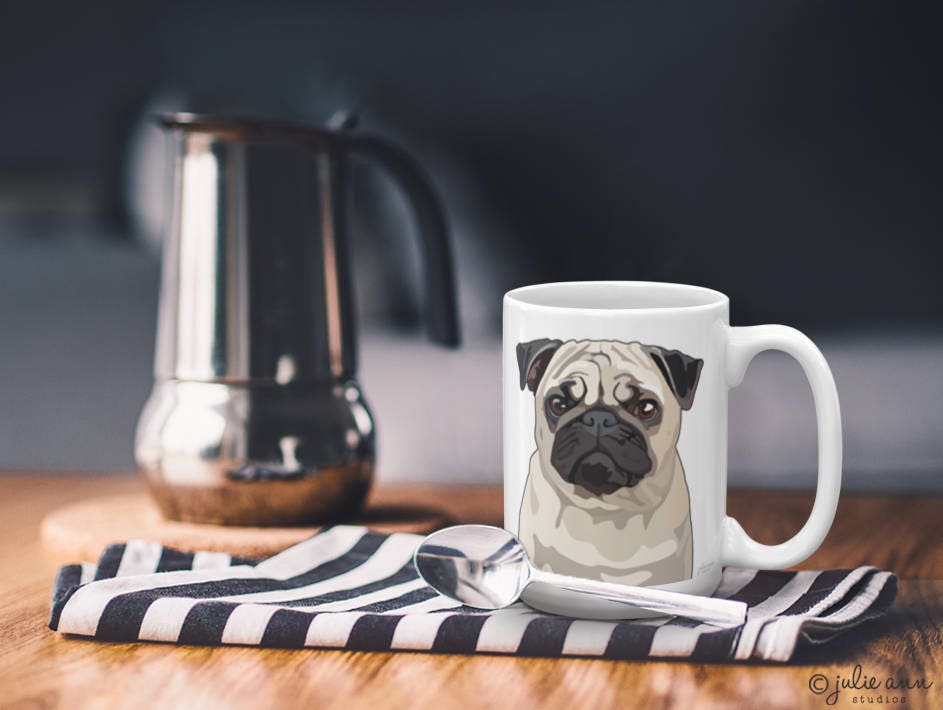 Pug Mug, Pug Dog Gift, Ceramic Mug Birthday Breed Lover Holiday Memorial Gift