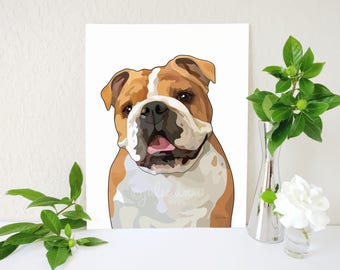 English Bulldog Art Print, Red English Bulldog Gift, English Bulldog Memorial, English Bulldog Portrait, Bulldog Wall Art, Bulldog Adoption