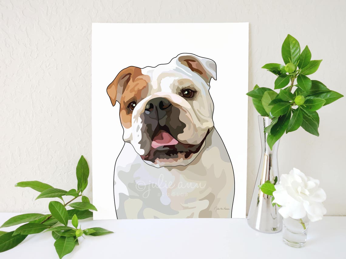 Bulldog Art Print English Bulldog Memorial Piebald English Etsy