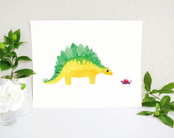 Dinosaur Nursery Decor, Watercolor Dinosaur Art, Stegosaurus Print, Baby Dinosaur Nursery, Prehistoric Kids Room, Dinosaur Theme Nursery Art