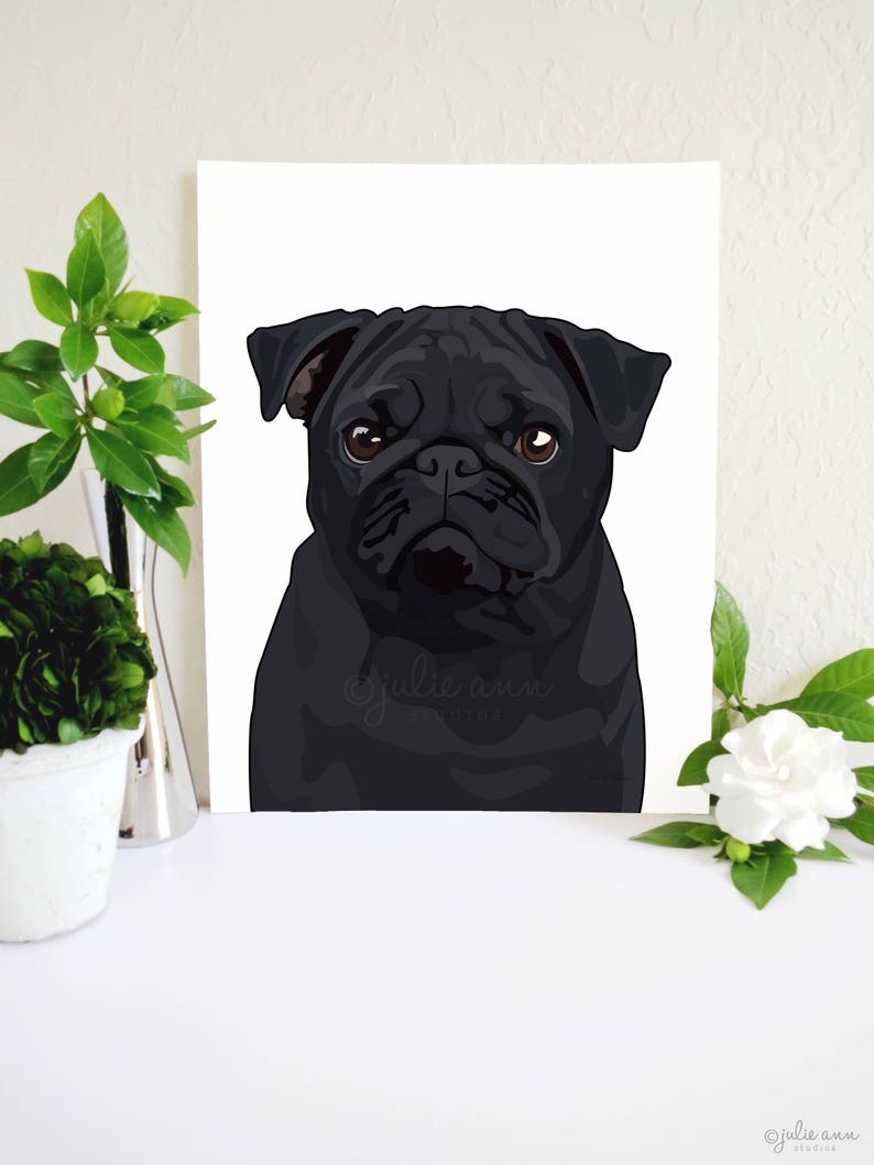 Black Pug Art Print Pug Dog Art Pug Decor Pug Wall Art Dog | Etsy
