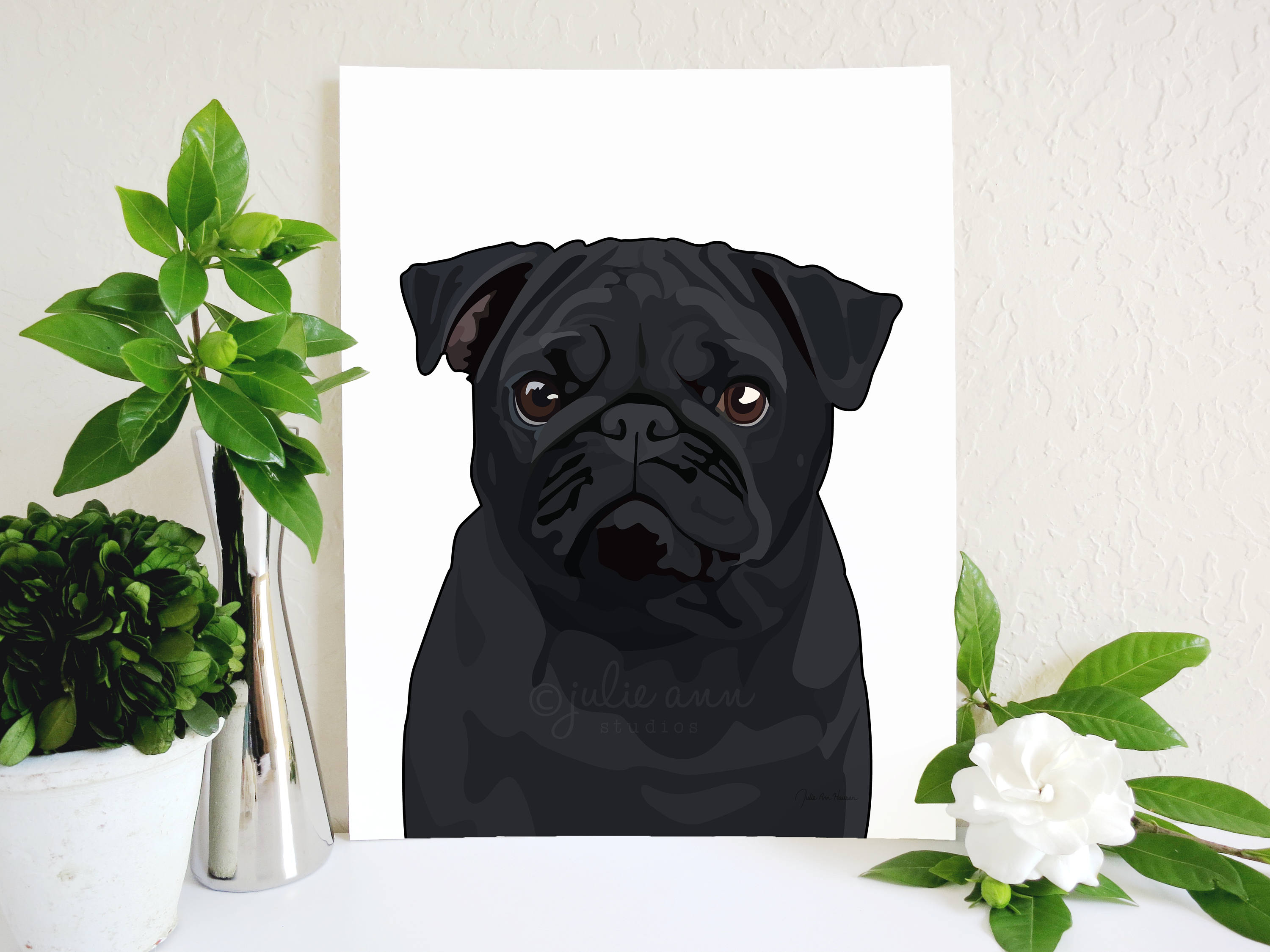 Black Pug Art Print Pug Dog Art Pug Decor Pug Wall Art Dog Etsy