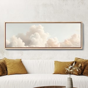 Cloud Canvas Wall Art, Panoramic Cloud Art Print, Tranquil Landscape Painting, Framed Canvas Cloud Art, Cloud Nursery Art, Sky Wall Art