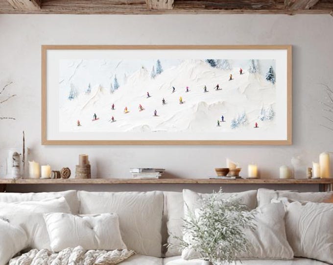 Ski Panoramic Wall Art, Winter Wall Art, Textured Minimalist Prints, Skier Artwork, Ski Wall Art, Unique Ski Poster, Winter Sports Art