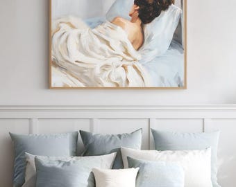 Sleeping Wall Art, Abstract Girl in Bed Print, Women Sleeping Art, Bed Rot Art, Modern Bedroom Decor, Wall Art Gift, Bedroom Wall Art