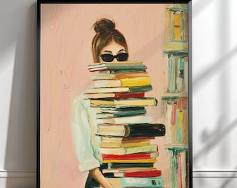 Original Girl Reading Wall Art, Abstract Girl with Book Print, Reading Art, Modern Bedroom Decor, Book Lovers Gift, Bedroom Wall Art