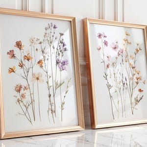 Set of 2 Pressed Flower Digital Art Print, Botanical Wall Art, Modern Floral Decor, Floral Nursery Decoration, Digital Download