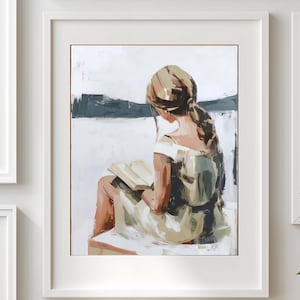 Girl Reading Wall Art, Abstract Girl with Book Print, Young Girl Reading Art, Modern Bedroom Decor, Book Lovers Gift, Bedroom Wall Art