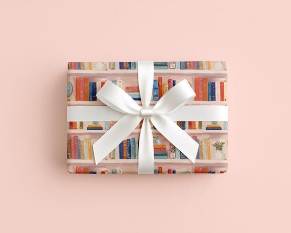 Bookshelf Wrapping Paper, Book Lovers Gift Wrap, Readers Gift Wrap, Library Book Wrapping Paper, Plant Lovers Gift Wrap, Reading Gift Wrap