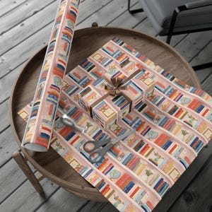 Papel de regalo con forma de estantería, papel de regalo para amantes de los libros, papel de regalo para lectores, papel de regalo para libros de biblioteca, papel de regalo para amantes de las plantas, papel de regalo para lectores. imagen 4