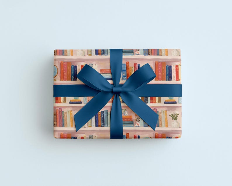 Papel de regalo con forma de estantería, papel de regalo para amantes de los libros, papel de regalo para lectores, papel de regalo para libros de biblioteca, papel de regalo para amantes de las plantas, papel de regalo para lectores. imagen 3