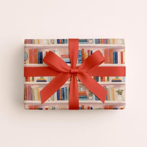 Papel de regalo con forma de estantería, papel de regalo para amantes de los libros, papel de regalo para lectores, papel de regalo para libros de biblioteca, papel de regalo para amantes de las plantas, papel de regalo para lectores. imagen 6