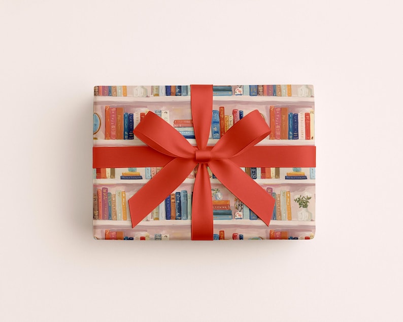 Papel de regalo con forma de estantería, papel de regalo para amantes de los libros, papel de regalo para lectores, papel de regalo para libros de biblioteca, papel de regalo para amantes de las plantas, papel de regalo para lectores. imagen 6