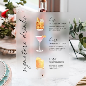 Signature Cocktail Drink Menu, His and Hers Drink Menu, Wedding Bar Sign, Signature Wedding Cocktail Menu, Personalized Bar Sign