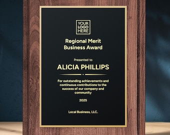 Personalized Business Award, Custom Engraved Employee Award, Wood Wall Plaque, Employee Service Recognition, Corporate Award, Company Logo