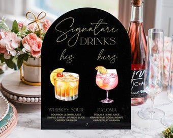 Personalized Signature Drinks Sign, Custom Wedding Bar Arch Sign, His and Hers Signature Drink Menu, Cocktail Menu, Wedding Table Bar Sign