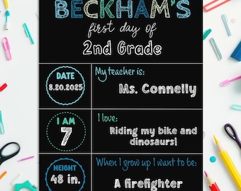 First Day Of School Sign - Back To School Chalkboard - Reusable 1st Day Of School Sign - Reversible First And Last Day Of School Photo Prop